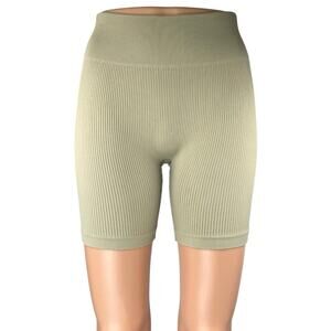 Adanola Women's Olive Green Rib Knit Mid Rise Activewear Yoga Gym Biker Shorts S